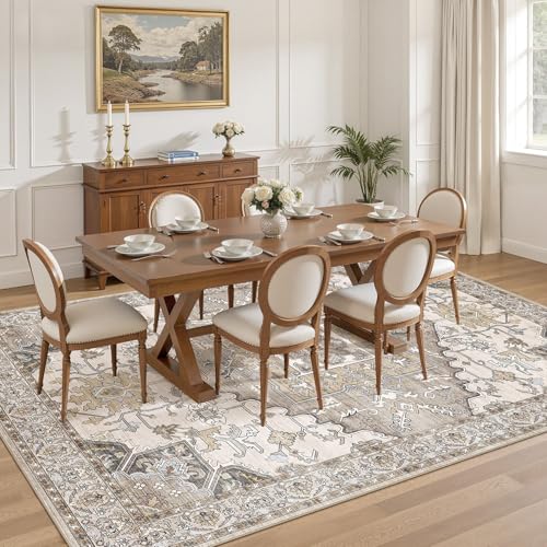 8x10 Area Rugs for Living Room: Non Slip Neutral Washable Brown Rug, Soft Stain Resistant Indoor Floor Carpets for Bedroom Dining Decor Farmhouse Home Office Kid & Pet Friendly