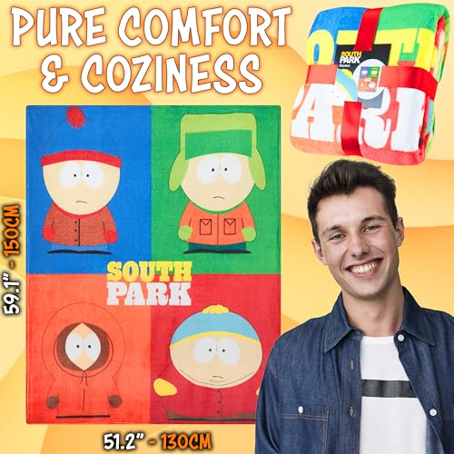 South Park Gifts for Men Teens Throw Blanket for Couch, Sofa, Bed, Soft Cozy Fleece Blankets Kenny Eric Cartman Bed Accessories Decor, 59 x 51 Inches (Multi)