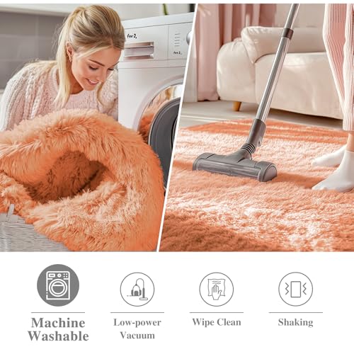 OLANLY Muted Orange Round Rugs for Bedroom - Machine Washable, 9 ft Circle Area Rugs for Living Room, Soft and Fluffy Shaggy Carpet for Teen Girl and Boys, Nursery Rooms, Dorms, Home Decor Aesthetic