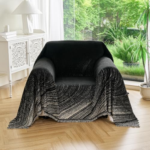 Couch Cover for Dogs Washable Sofa Cover, Sectional Couch Covers, Sofa Covers for 2 Cushion Couch, Non Slip Stripe Sofa Slipcovers Furniture Protector (Black 91x71)
