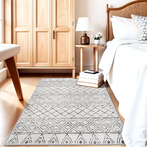 3x5 Washable Moroccan Area Rug: Ultra Soft Low Pile Non Slip Rugs Grey