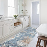 2x8 Washable Non-Slip Hallway Runner Rug – Modern Coastal Abstract Neutral Stain-Resistant Low-Pile Carpet Runner for Kitchen Entryway Bedroom Bathroom (Blue Rust,2x8)