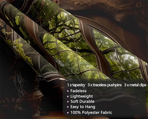 QGHOT Forest Window Tapestry, Nature Outdoor Tapestry Wall Hanging Woodland Scene Large Wall Mural for Bedroom Living Room Office Decor 78.7" L x 104" W