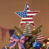 Gejoy 6 Inch 4th of July Tree Topper 250th Anniversary Glitter Star Tree Topper Patriotic American Flag Red White Blue Trees Decor for Indoor Outdoor Home Office Independence Day Memorial Day Decor