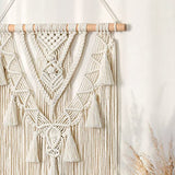 Dremisland Macrame Woven Wall Hanging Boho Geometric Woven Tapestry Beige & Grey Cotton Handmade Bohemian Art Decor with Tassel Craft Ornament for Bedroom Living Room Apartment Nursery (Beige-)