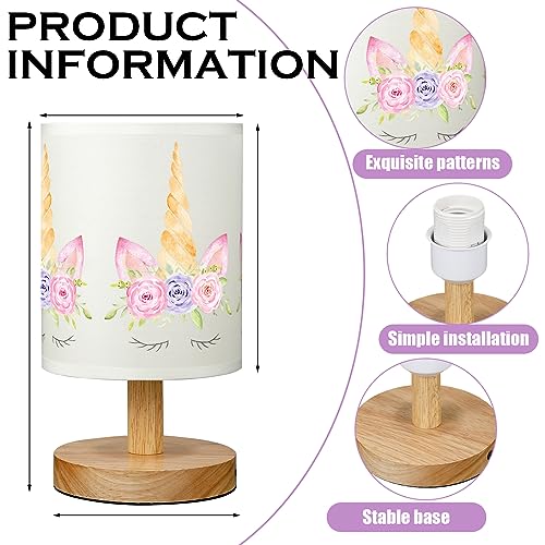 VIHOSE Unicorn Kids Table Lamp for Bedroom Kids Bedside Lamp with Linen Wooden Nightstand Cartoon Nursery Lampshade for Girls Boys Living Room