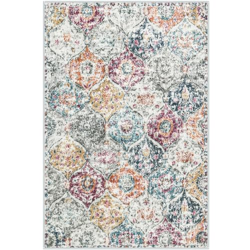 Lahome Moroccan Trellis Entryway Rug, 2x3 Kitchen Rugs Non Slip Washable, Non-Slip Indoor Door Mat Ultra-Thin, Small Throw Carpet for Bathroom Bedroom Entry Elise, Aqua/Multi