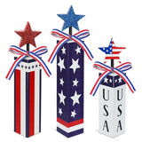 3 Pcs Patriotic Wooden Table Decor, 4th of July Tiered Tray Decor, Red White Blue Star Firework Centerpieces, USA Flag Wooden Blocks for Independence Day Memorial Day Home Decor