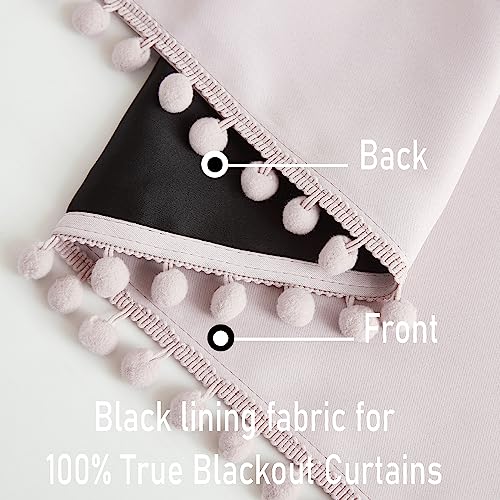 Pink Blackout-Curtains for Bedroom Pom Pom Thermal Insulated 100% Full Blackout Curtain Panels for Girls Baby Nursery Room 84 inch Energy Efficient Window Drapes for Kids 52"w x2 Panels Rod Pocket