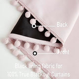 Pink Blackout-Curtains for Bedroom Pom Pom Thermal Insulated 100% Full Blackout Curtain Panels for Girls Baby Nursery Room 84 inch Energy Efficient Window Drapes for Kids 52"w x2 Panels Rod Pocket