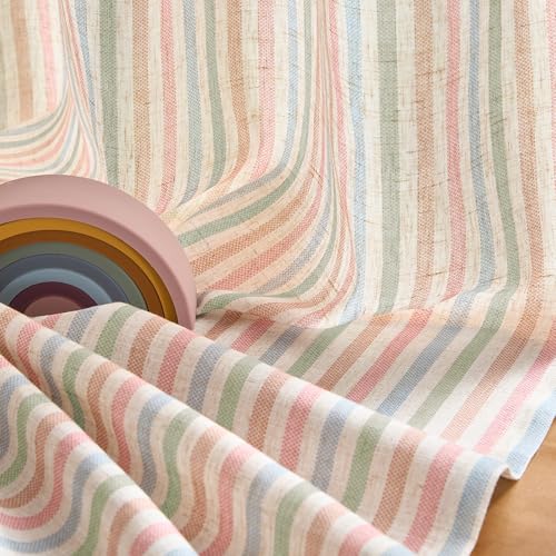 jinchan Linen Curtains for Living Room Candy Striped Curtains 84 inch Length for Baby Girls Kids Room Ticking Stripe Pattern Light Filtering Nursery Drapes Grommet Window Treatments 2 Panels Candy