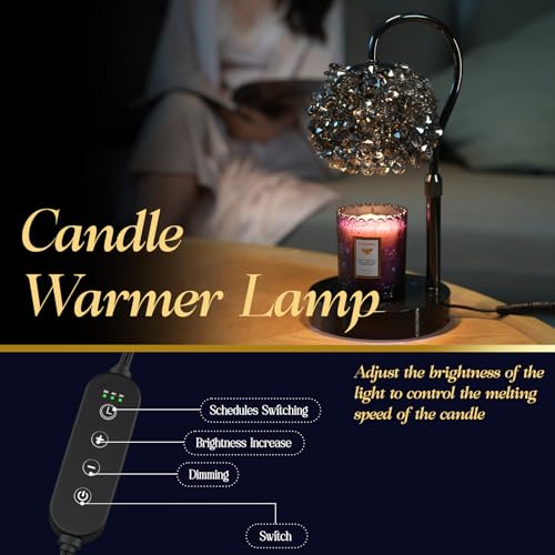 Luxury Candle Warmer Lamp with Timer & Dimmable Brightness, Crystal Gemstone Shade & Premium Base - Adjustable Wax Melt Warmer for Home Decor