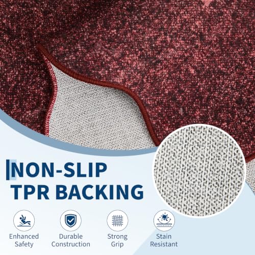 GarveeHome Scalloped Washable Runner Rug 2x8 Non Slip Kitchen Rugs Burgundy