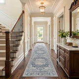 2x10 Washable Runner Rug for Hallway Kitchen Entryway, Taupe/Grey
