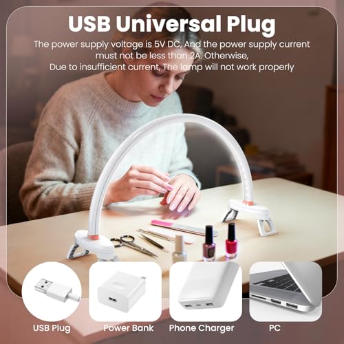 Arc Half Moon Light: 16" Half Moon Light with Foldable Bracket for Desk Salon Table Use - No Flicker & Shadow-Free Desk Lamp with Stepless Brightness 3000-6500K for Manicurist Nail Tech