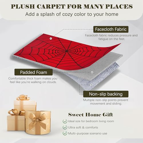 Red Spider Web Area Rug, 5x7 Indoor Area Rugs Washable Rugs for Living Room Carpet, Farmhouse Non Slip Carpet for for Bedroom Laundry Room Kitchen Non Slip Soft Low-Pile
