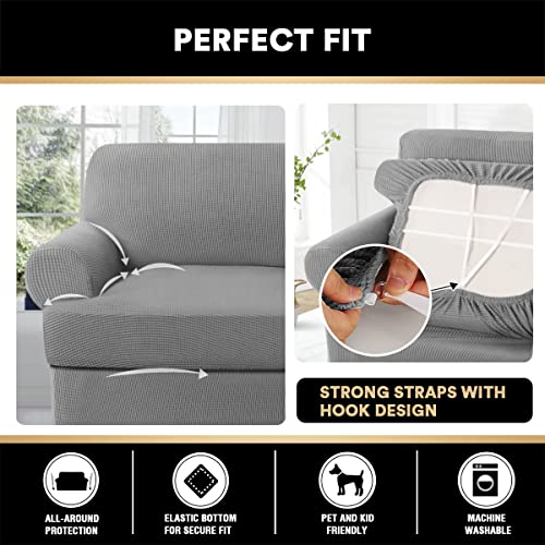 PrinceDeco 3 Pieces Loveseat Slipcover Bundle T Cushion Seat Couch Covers, Dove