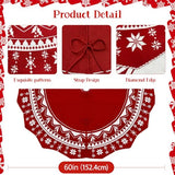Christmas Tree Skirt 60 Inch, Double-Sided Knit Red Tree Skirt with Snowflakes Patterns Large Knitted Xmas Tree Skirt Rustic for Christmas Trees Party Holiday Christmas Decorations