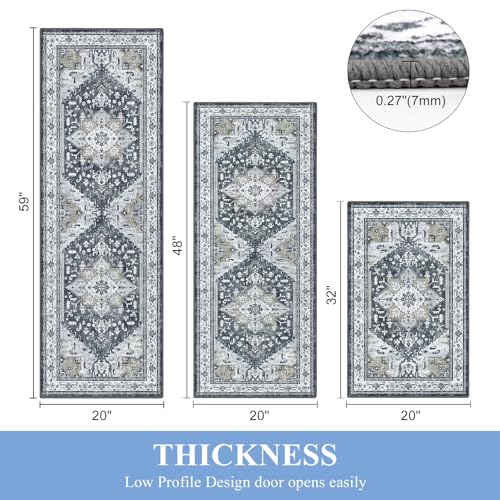 Washable Kitchen Runner Rugs Set of 3 with Non Slip Rubber Backing