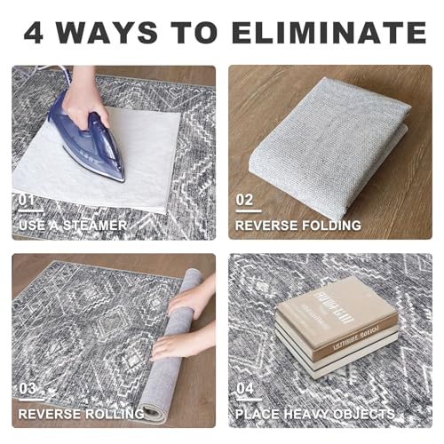 Washable Runner Rug 2x8 ft Non-Slip Hallway Runners, Grey