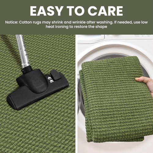 Washable Runner Rug 3x12 Non Slip Rubber Backed Extra Long Hallway Runner Entryway Runner Indoor, Kitchen Rugs Woven Cotton Floor Carpet for Hall Entrance, Olive Green/Earthy Green