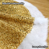 Christmas Tree Skirt 48 inch Shiny Gold Sequin Sparkly with Faux Fur Plush Tree Mat for 5-7FT Large Xmas Tree Christmas Tree Decorations for Holiday Home Decor Party