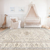 10x12 Washable Area Rug for Living Room - Non-Slip Vintage Rugs Beige Gray