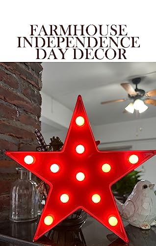 Patriotic Independence Day Red Star Decoration, Marquee Light LED Star Sign Tabletop Decor for USA Celebrations