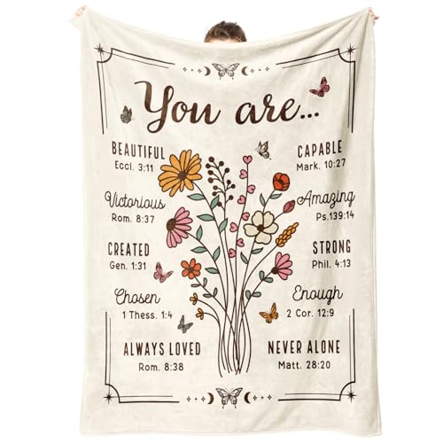 Christian Gifts for Women, Christian Floral Throw Blanket, Birthday Religious Gifts for Women Friendship, Inspirational Scripture Faith Gift for Friend, Sister, Mom, Daughter (50'' x 60'', Beige)