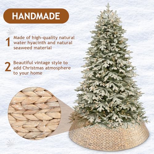 Liliful Christmas Tree Collar Woven Wicker Farmhouse Rustic Tree Skirt Basket Ring for Christmas Decorations (White,42 Inches)