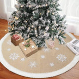 AerWo 48inch Christmas Tree Skirt with White Snowflake, Burlap Tree Skirt with Fur Sides Farmhouse Christmas Tree Skirts for Xmas Decor Festive Holiday Decorations Indoor Outdoor