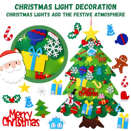 YCoisini Felt Christmas Tree for Toddlers, 3.2ft My First Christmas Tree for Kids, 34 Ornaments Wall Hanging DIY Xmas Decorationse with String Light (Batteries Not Included), Two-Tone Version