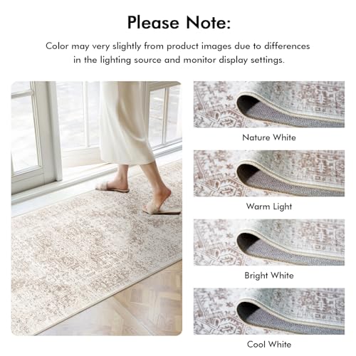 8x8 Square Washable Area Rug: Large Soft Indoor Living Room Rug Ivory Beige