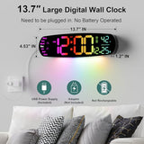 ANALOI Digital Wall Clock,14.4 Inch Large Display Digital Wall Clock with Auto Dimming, Temperature and Date, Remote Control, Night Light, DST, Alarm for Bedroom/Classroom/Gym/Seniors
