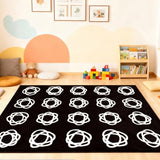 Large Classroom Rug, Black Classroom Seating Carpet with 20 White Circles Abstract for Preschool, 6×8.4ft Kids Circle Time Playroom Rug, Educational Area Rug for Daycare Elementary Playmat