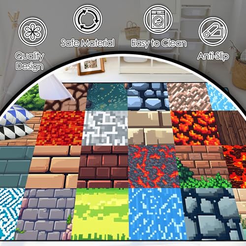 Game Room Rug - Video Game Decor for Boys Bedroom 2'5''x4' Block Theme Carpet Gaming Floor Mat Rugs for Boys Room Decor for Bedroom Living Playroom
