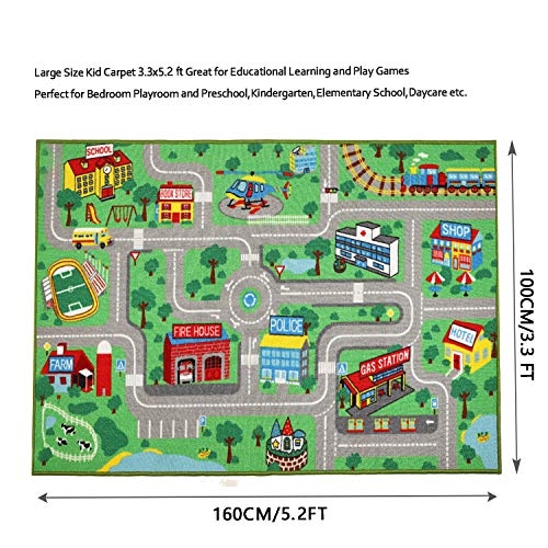 Yincimar Kids Play Rug for Playroom 5.2x3.3 ft Town City Road Map Car Mat Play Mat Educational Learning Carpet Area Rug for Boy Girl Toddler Bedroom Playroom