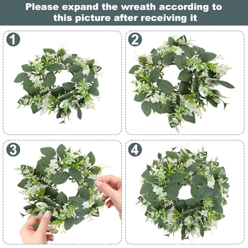 3PCS Artificial Eucalyptus Leaves Wreaths Candle Rings Wreaths Summer Greenery Garland Pillar Holder for Home Wedding Party Table Centerpiece Green