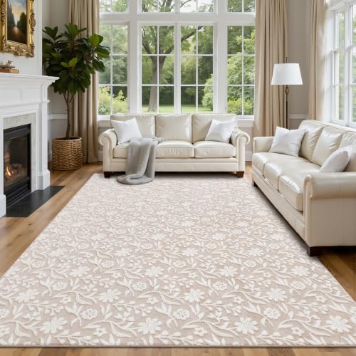 6x9 Area Rug for Living Room, Beige White Throw Carpet for Bedroom