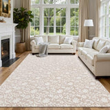 6x9 Area Rug for Living Room, Beige White Throw Carpet for Bedroom