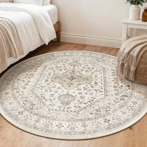 5Ft Round Rug Washable: Non-Slip Living Room Circle Throw Rugs