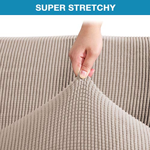Flamingo P Stretch Armless Futon Covers - Full Queen Futon Couch Covers Slipcover - Soft Thick Jacquard Washable Sand