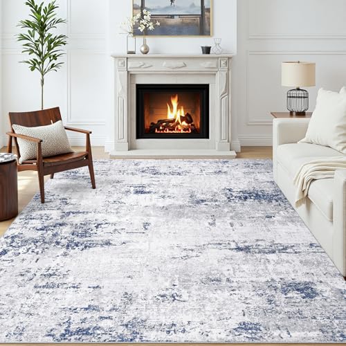 6x9 Area Rugs for Living Room Large Washable Abstract Rug Night Blue/Grey