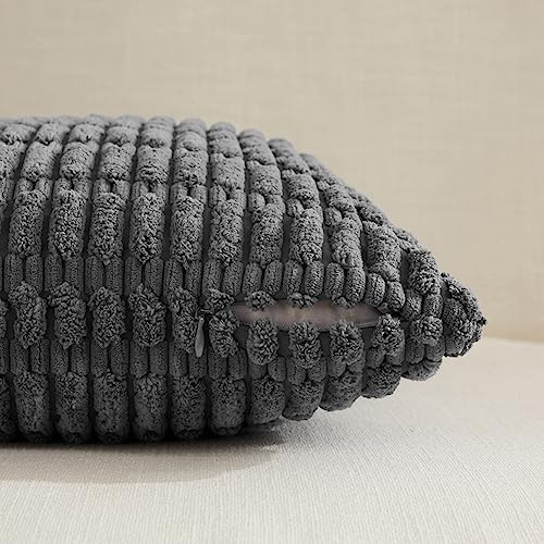 Fancy Homi Decorative Throw Pillow Covers for Bed Couch Bedroom Bench, Soft Corduroy Solid Pillow Case, Rustic Farmhouse Boho Room Decor,20" x 20" (Pack of 1),Dark Gray