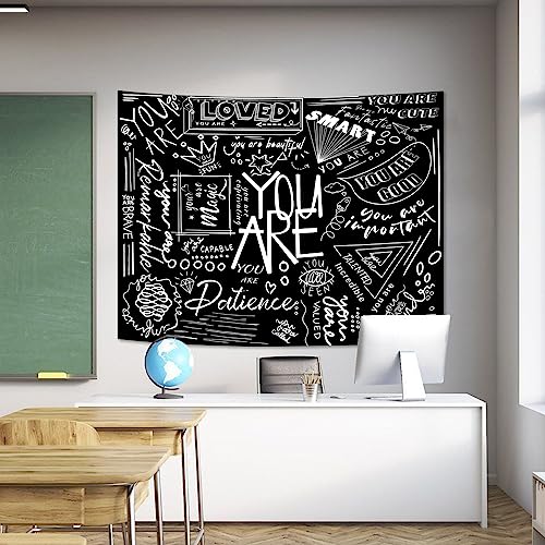Fungarth Quote You Are Tapestry Classroom Positive Kids Tapestries Wall Hanging Inspirational Motivational Elementary Black and White Aesthetic Tapestry for Bedroom Living Room Dorm (Black, 48" x 36")