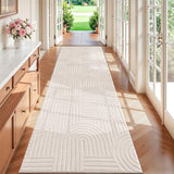 SHACOS Soft Cozy Fluffy Arch High Low Pile Runner Rugs 3x10 ft Non Slip Washable Scandinavian Minimalist Area Rug Runner Modern Carpet for Living Room Hallway Bedroom Bathroom Kitchen, Beige