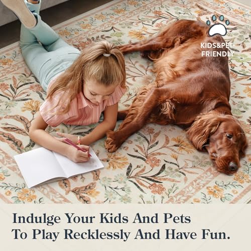 Lahome 5x7 Fall Floral Nursery Rug, Boho Fall Washable Rugs for Living Room