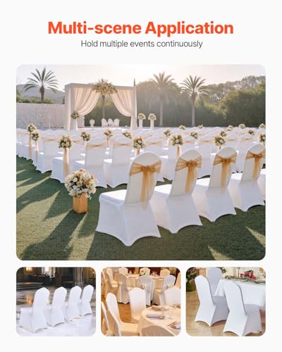 VEVOR 100 Pcs White Chair Covers Polyester Spandex Chair Cover Stretch Slipcovers for Wedding Party Dining Banquet Flat-Front Chair Covers