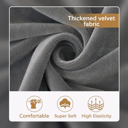 hyha Velvet Couch Cushion Covers, Soft Sofa Seat Covers for sectional 3 Cushion Couch Washable, Magic Sofa Slipcover with Elastic Bottom, Non-Slip Furniture Protector for Pets, Kid(3PC, Grey)