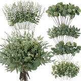 lovemoon 130 Pcs Artificial Mixed EucalyptusStems Bulk, 5 Kinds of Faux GreeneryEucalyptus Leaves Bulk for Vase Wedding DIY Bouquets Floral Arrangement Home Decor (130, Green)